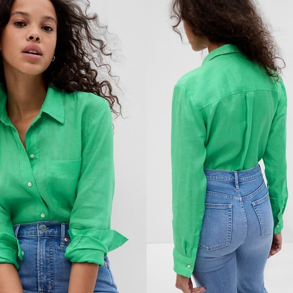 GAP linen boyfriend shirt in Jamaica green (M.XXL)